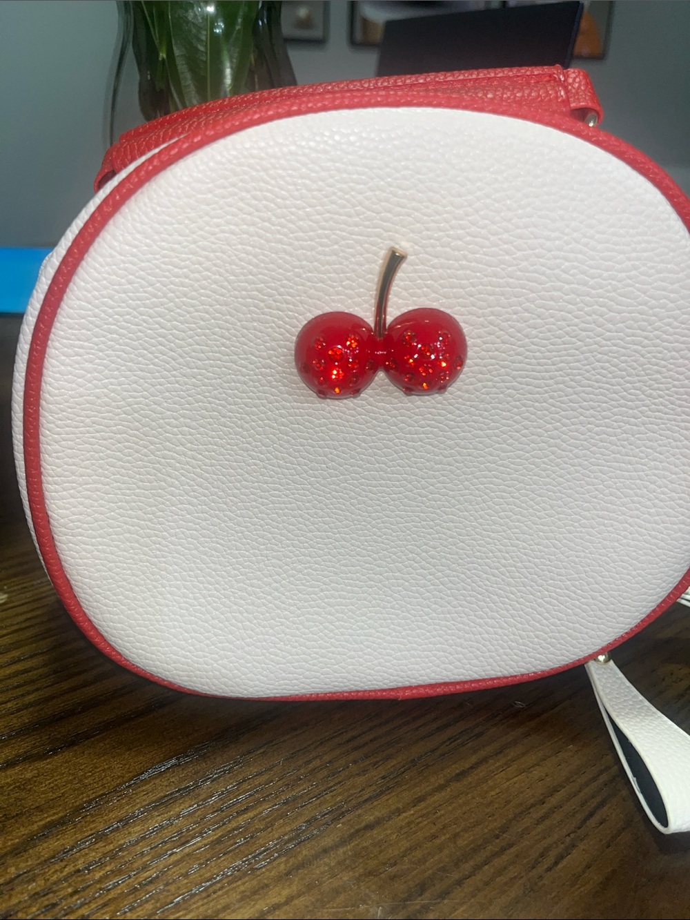 SHEIN White Mini Crossbody Bag with Red Cherry Accent
